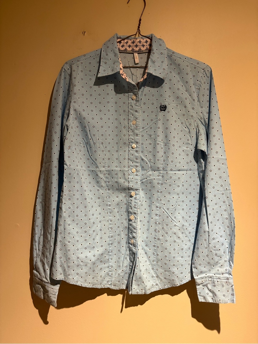 Cinch 100% Cotton Blue Western Long Sleeve Button Down Shirt Rodeo Size Medium